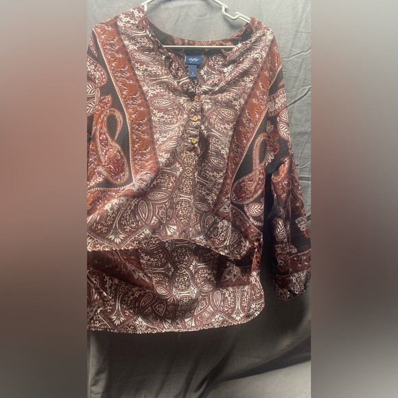 DAYTRIP WOMENS Brown floral V-NECK Shear Hi Low peasant sz S - Picture 4 of 6